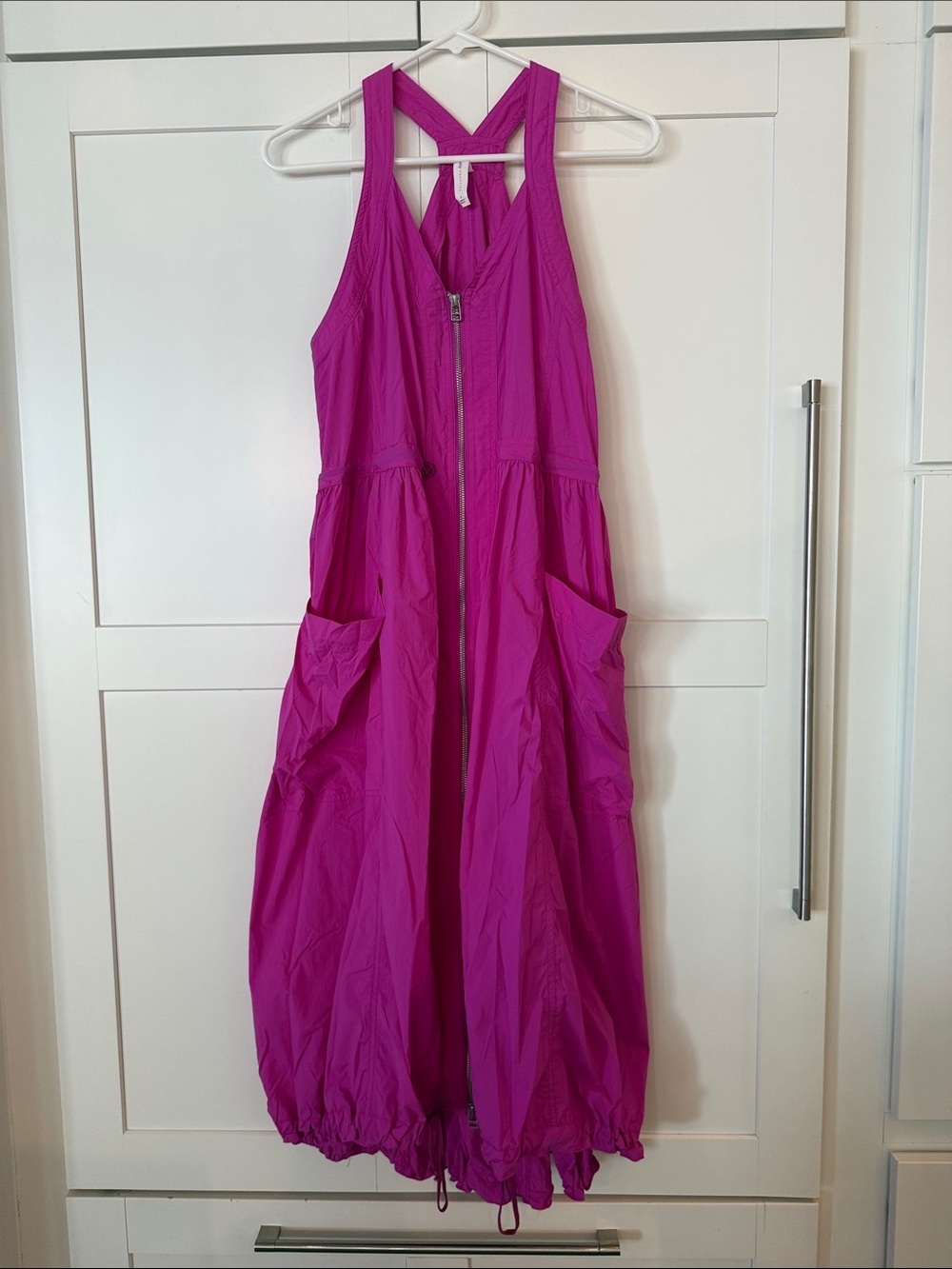Casual Bright Magenta Zipper-Front Pinafore Dress
